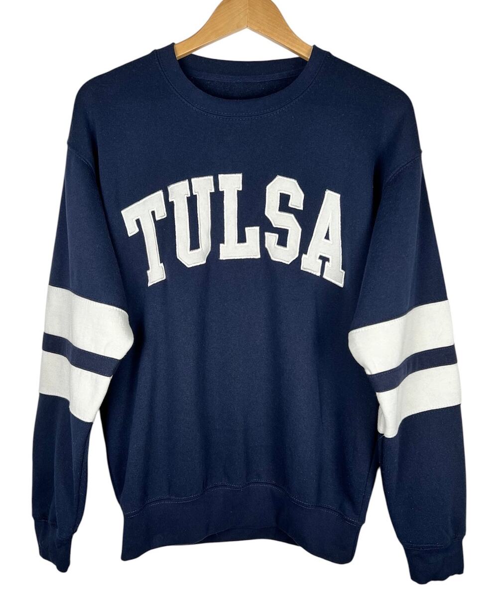 NewYork Popular Womens Tulsa Navy Blue Striped Pullover Crewneck Sweatshirt M